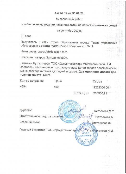 АКТ №14 30.09.2021 ж