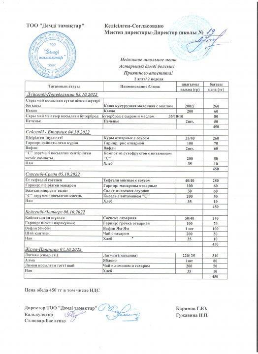 Ас мәзірі 03.10.2022-07.10.2022 жж