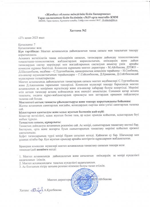 Бракераж жұмысы Хаттама №2
