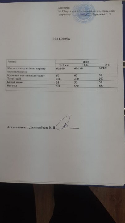 күндік ас мәзірі