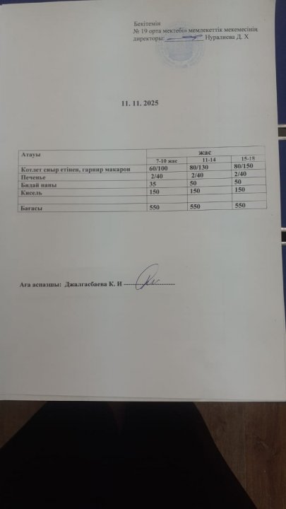 күндік ас мәзірі