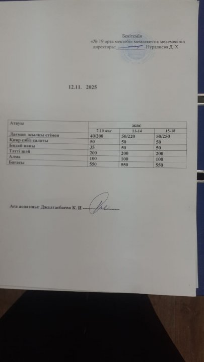 күндік ас мәзірі