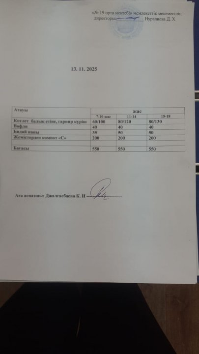 күндік ас мәзірі