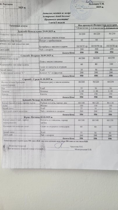 Апталық ас мазірі