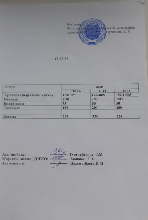 күндік ас мәзірі