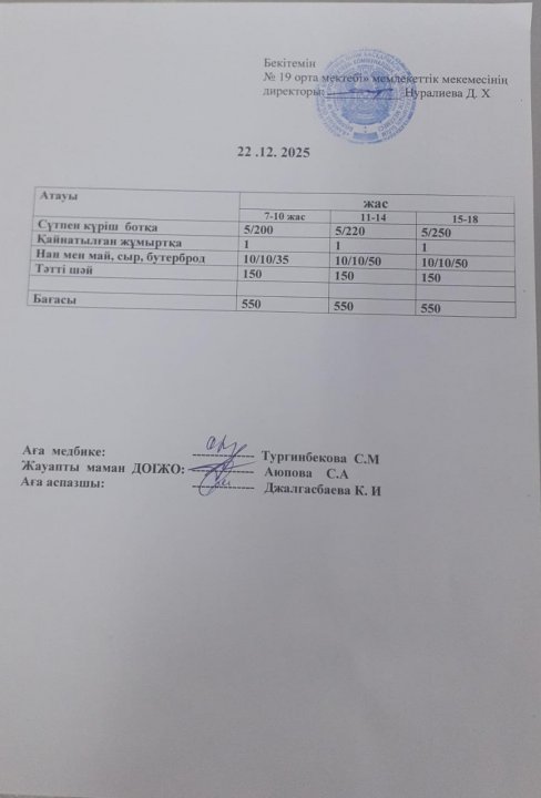 күндік ас мәзірі