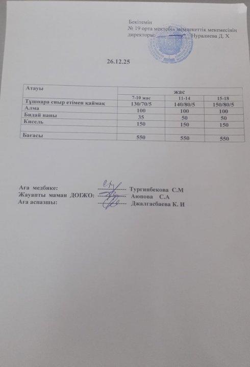 күндік ас мәзірі