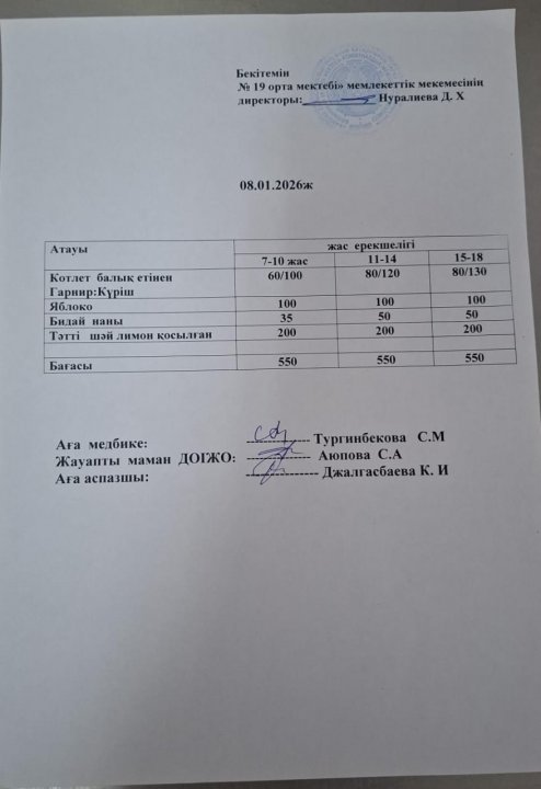 күндік ас мәзірі