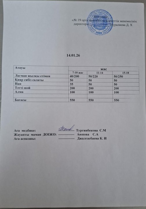 күндік ас мәзірі