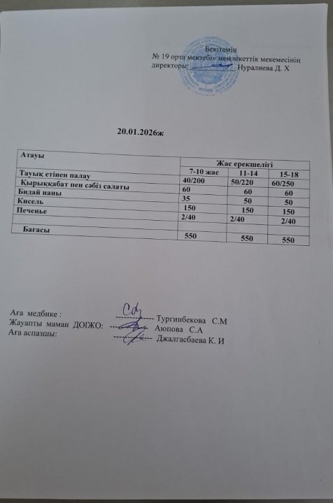 күндік ас мәзірі