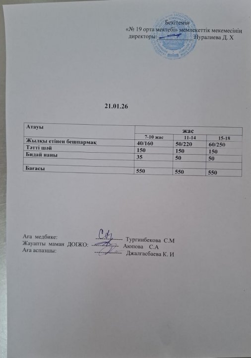 күндік ас мәзірі