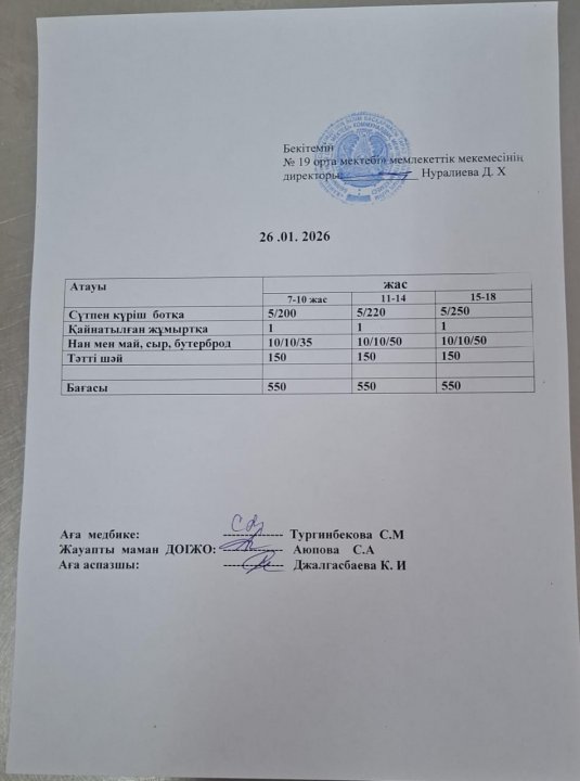 күндік ас мәзірі