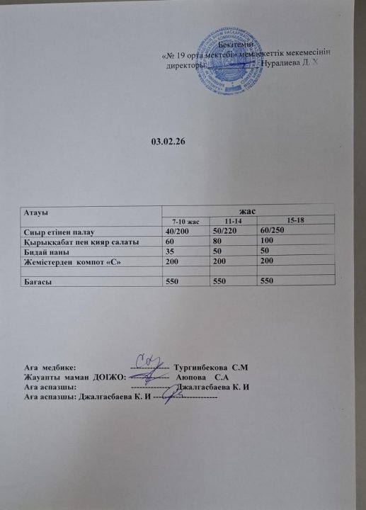 күндік ас мәзірі