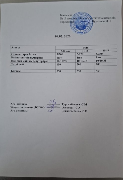 Күндік ас мәзірі