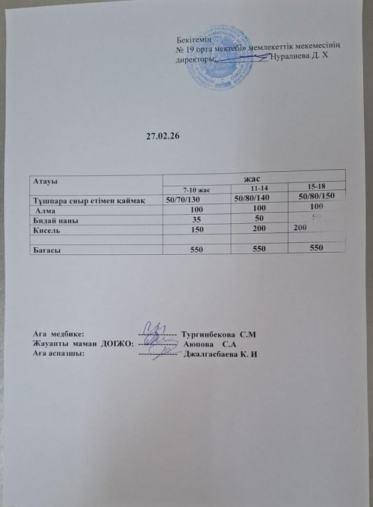 күндік ас мәзірі